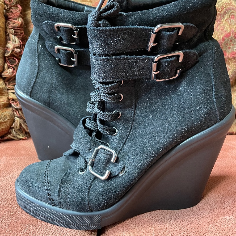 Black Suede Wedge Boot
